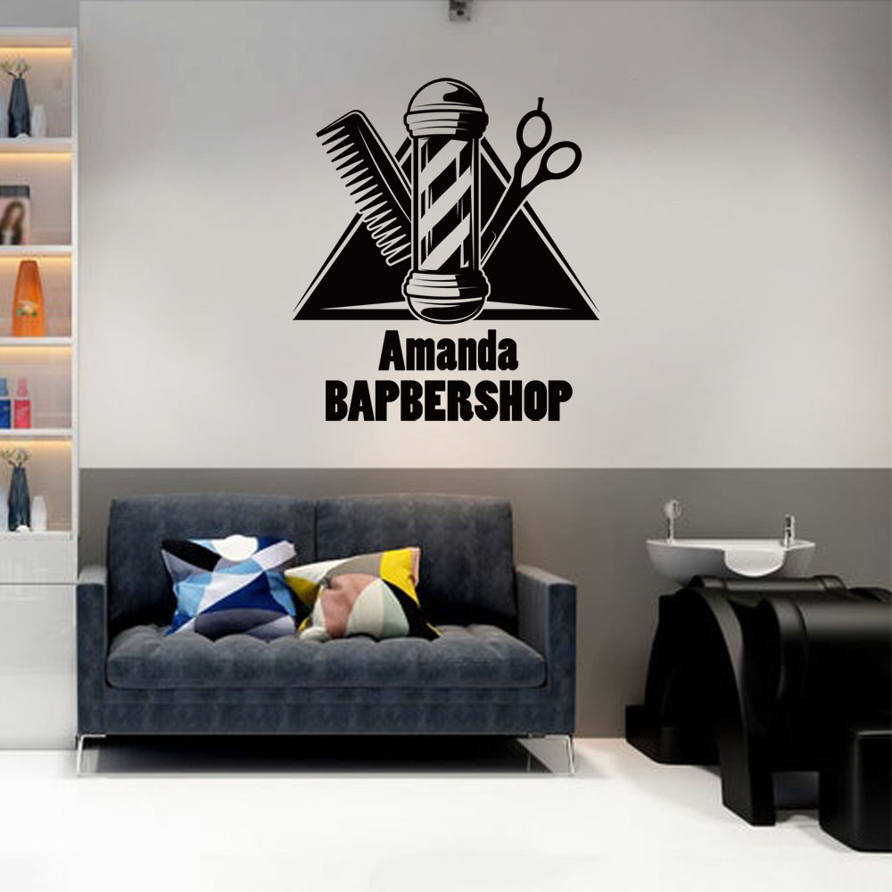 Home Barbershop - Adesivo Murale Personalizzato per Barbiere con